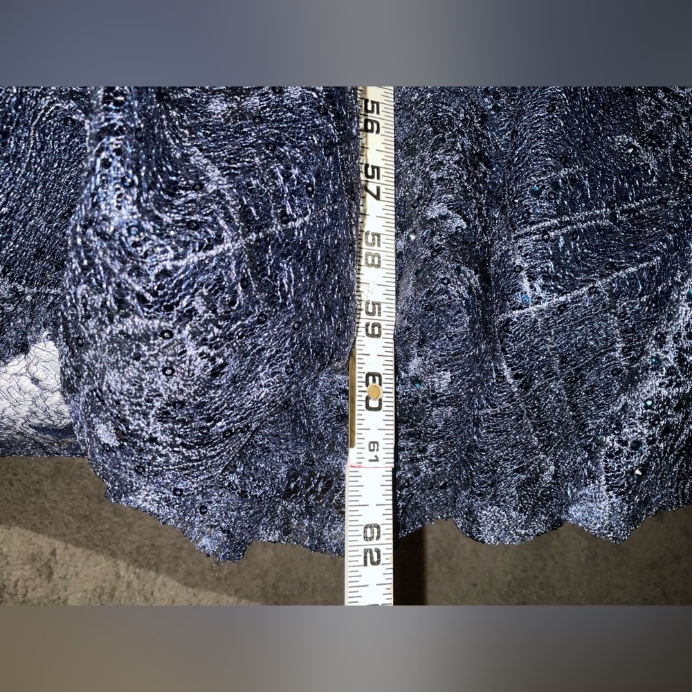 Mac Duggal Navy Blue Beaded Lace Maxi Gown - Picture 8 of 15